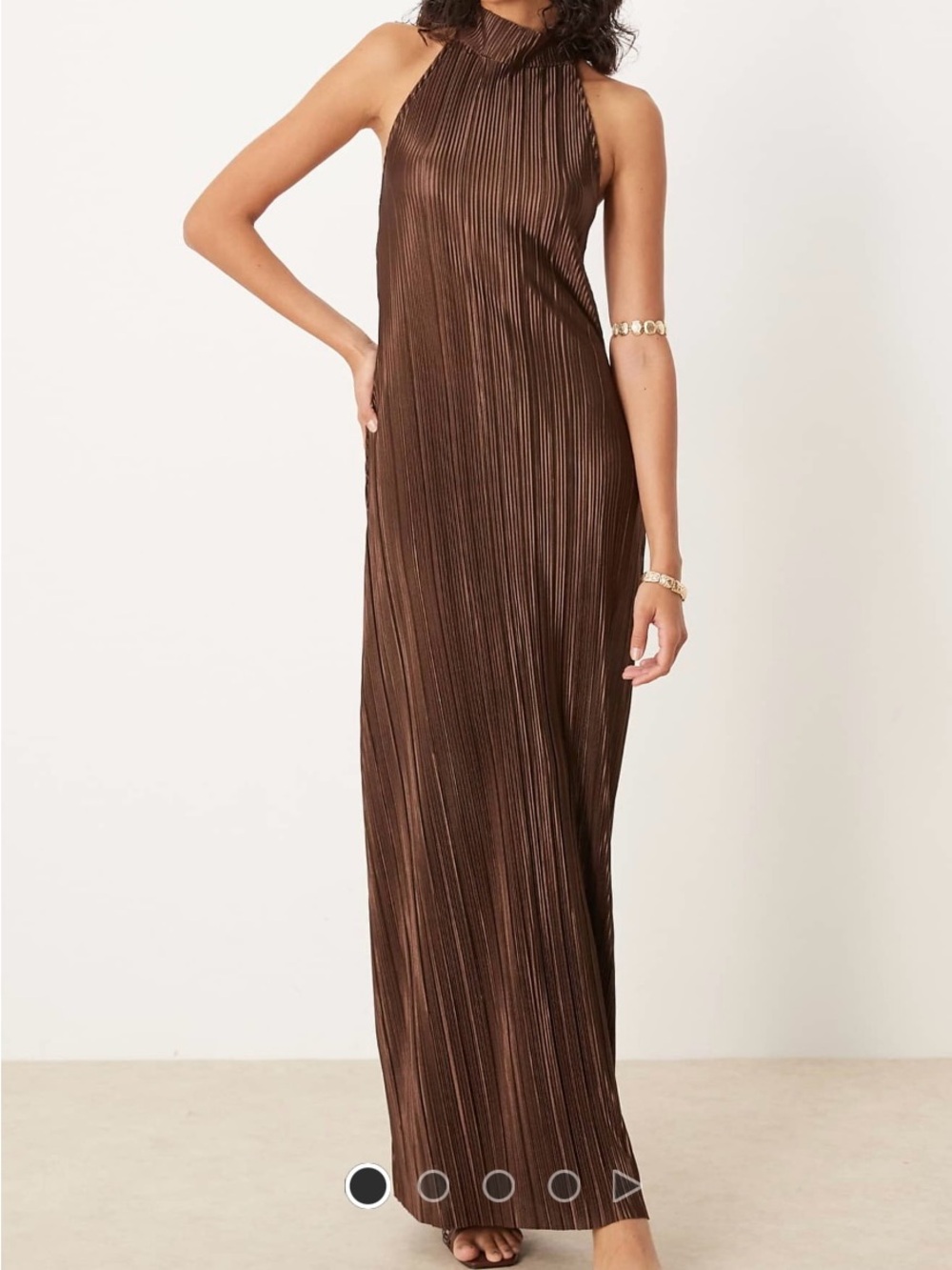 Pleated Halter Maxi Dress in Chocolate Brown - Women's XS never worn